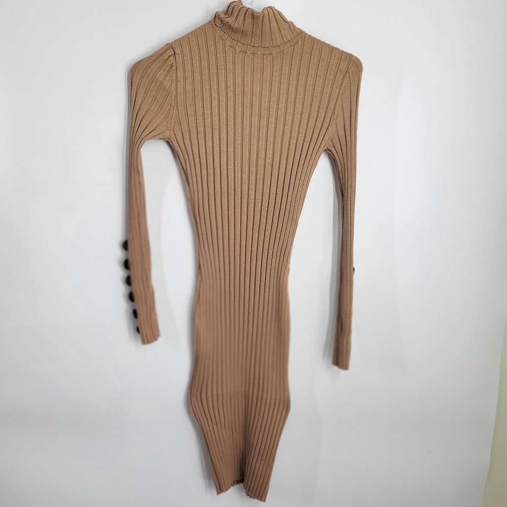 Derek Heart Long Sleeve Turtleneck Body Con Sweater Dress with Button Detail